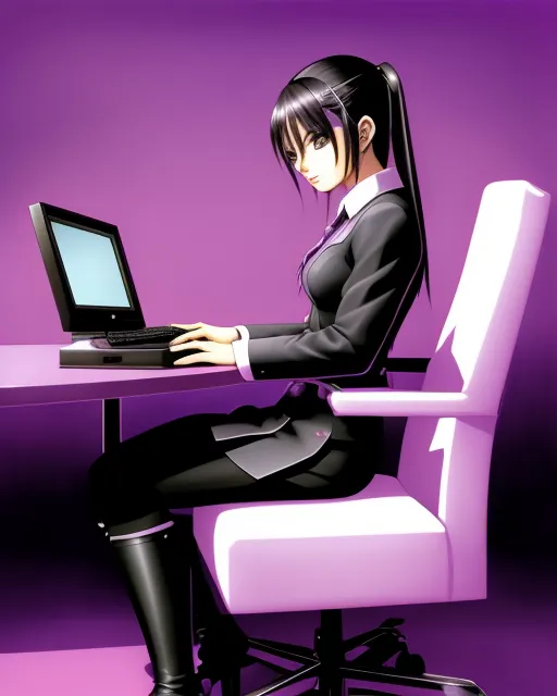 A cute woman sitting a chair at - Free AI Photo Generator - starryai