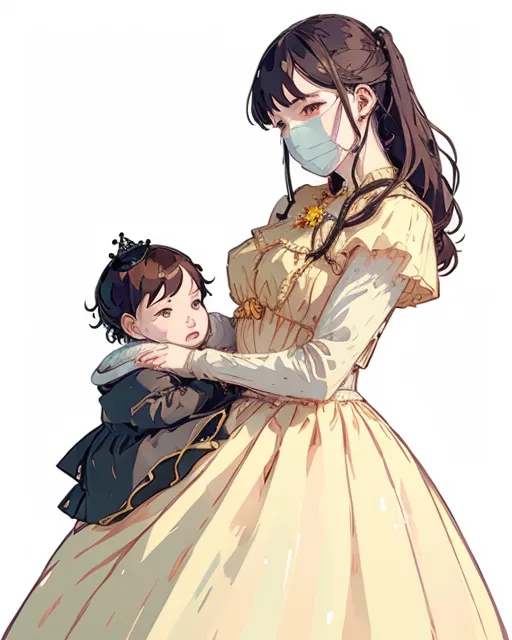 Diseased queen and man holding a baby