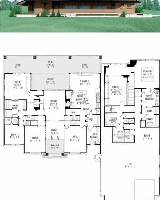 Floorplan of an extremely fancy two story house, many bedrooms and windows