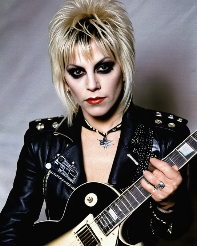 Rock star Joan Jett blonde hair dark - AI Photo Generator - starryai