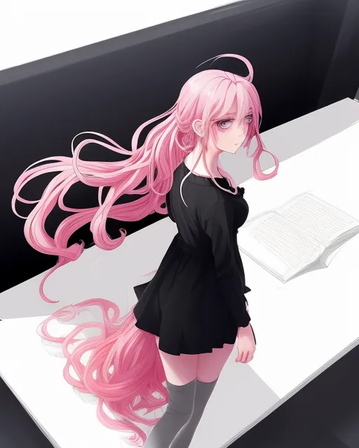 girl long curly bright pink hair - Free AI Photo Generator - starryai