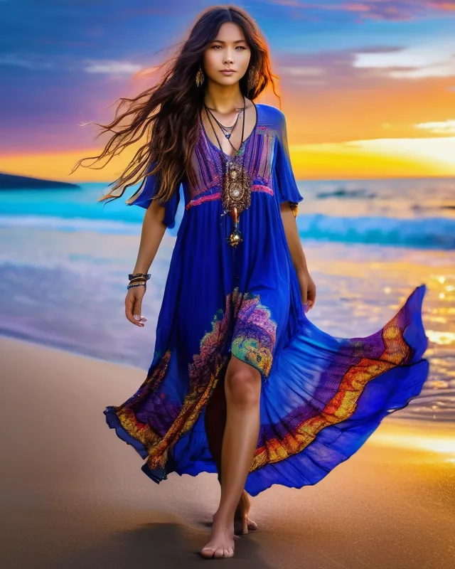 Beautiful Bohemian girl, wearing style - AI Photo Generator - starryai