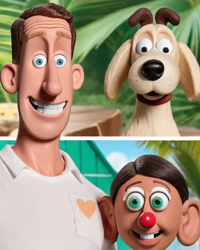 Love island, but drawn in the style of Wallace and gromit