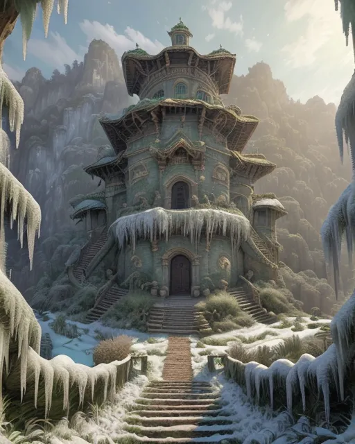 Ruins icy mountain - Free AI Photo Generator - starryai