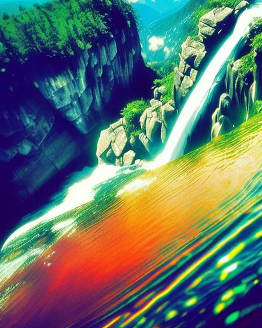 Rainbow waterfall flowing over - Free AI Photo Generator - starryai