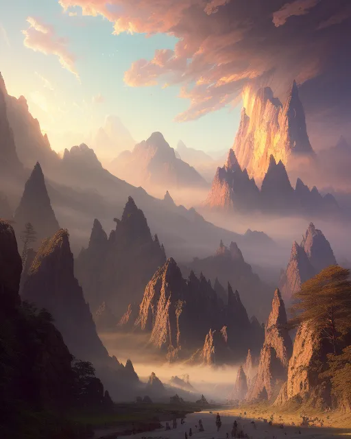 Beautiful Mountain Peaks - Free AI Photo Generator - starryai