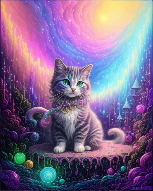 A kitty angel in heaven's magical bubble forest 