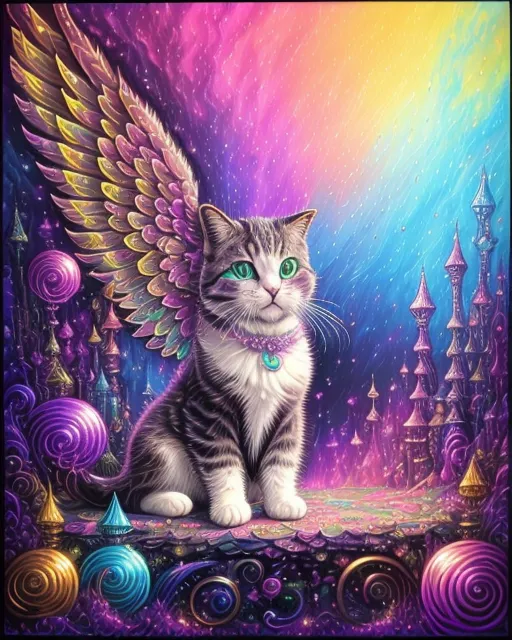 A kitty angel in heaven's magical bubble forest 