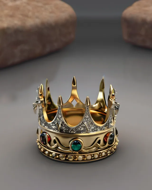 A king crown golden ring, gemstone