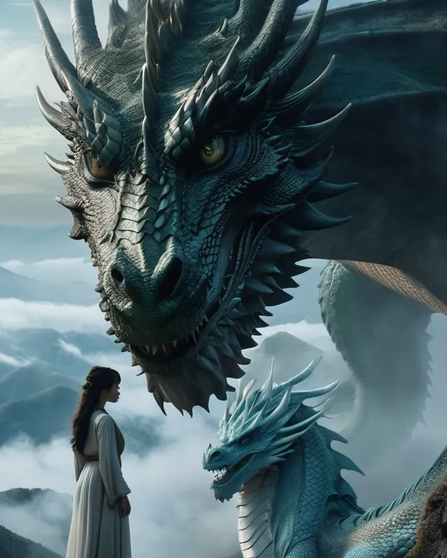 never ending story huge dragon staring - AI Photo Generator - starryai