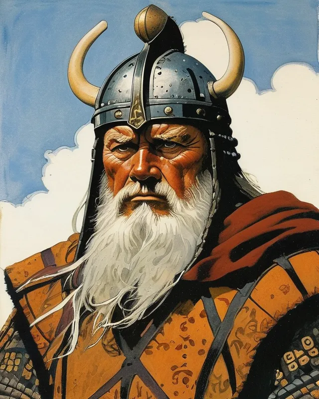 Viking, Samurai, Roman centurion, artwork by angus McBride, high quality, detailed , experienced, grizzled, true grit 