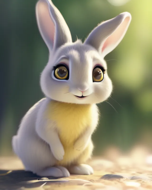 Cute yellow bunny, big eyes, big floppy ears, sweet bunny, rabbit, digital painting, digital illustration, extreme detail, digital art, 4k, ultra hd, beautiful landscape, realistic and natural, detailed full-color, nature, hd photography, galen rowell, david muench, perfect composition, gloss, hyperrealism, macro lens, tilt shift, digital painting of an animation character,  character illustration,  glen keane,  lisa keane,  realistic,  disney style character,  detailed,  digital art,  4k,  ultra hd