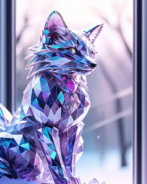 A crystal cat looking out - Free AI Photo Generator - starryai