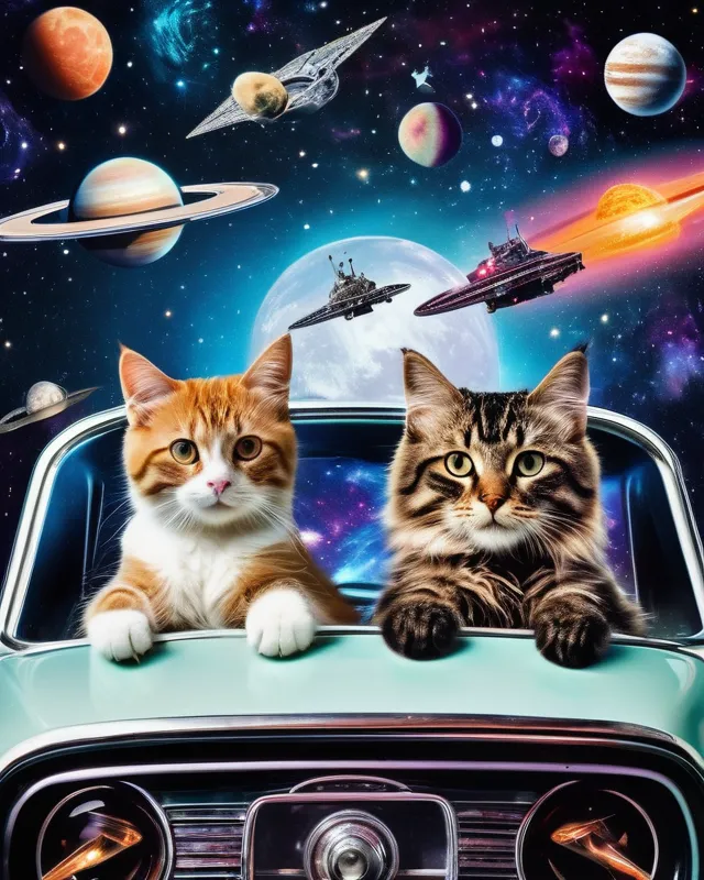 Cats riding cars outer space, - Free AI Photo Generator - starryai