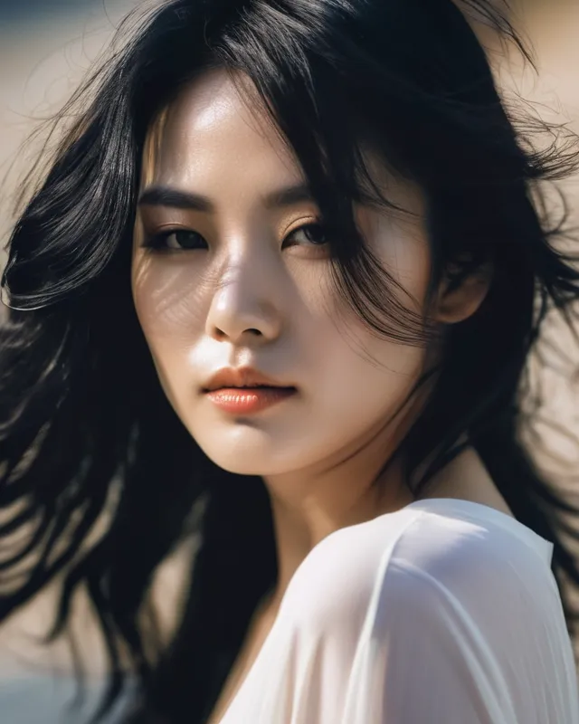 A woman flowing, black hair style - Free AI Photo Generator - starryai