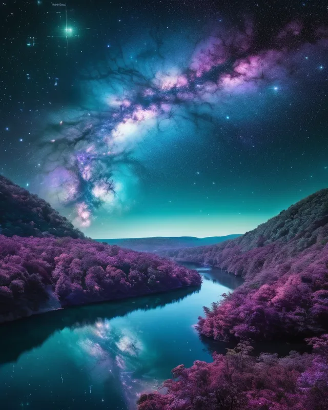 A nebula galaxy shaped like lake - Free AI Photo Generator - starryai