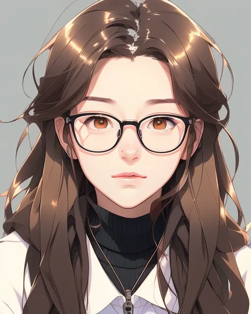 Teenaged Girl With Brown Eyes, Long Brown Hair, And Glasses