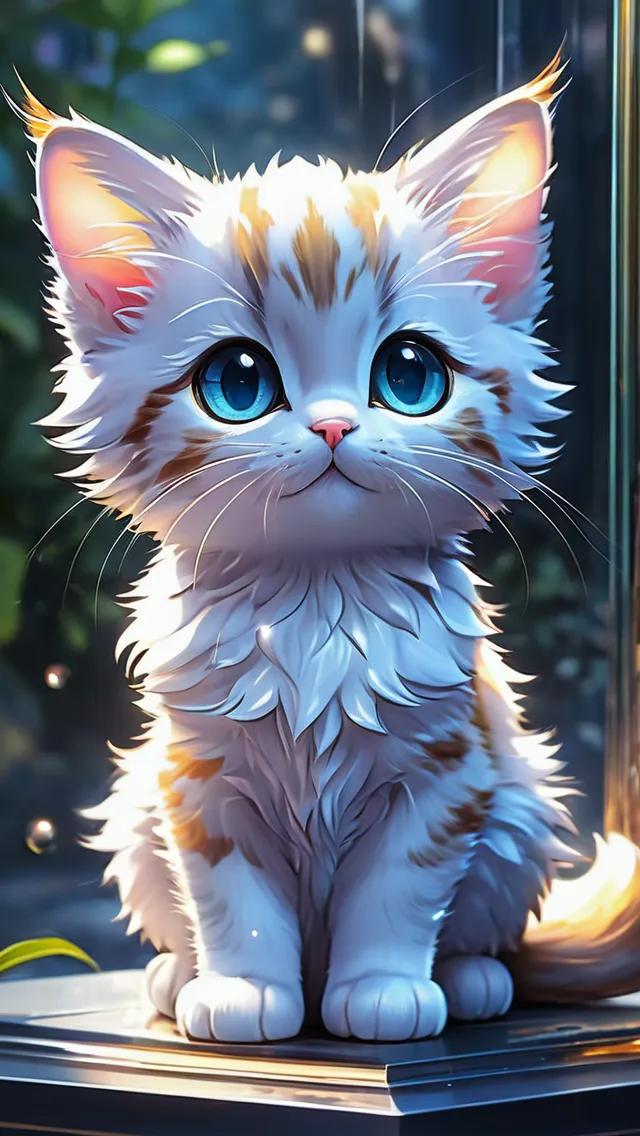 anime, Adorable Cute, Disney cartoon, cute crystal transparent cat, transparent cat made of glass, Glow Ethereal Enchanted Garden, Big Shiny Eyes, Love Energy, Soft Lighting, Sharp Focus, By Marc Simonetti & Yoji Shinkawa & WLOP, Paint Drops, Rough Edges, Trending On Artstation, Studio Photo, Intricate Details, Highly Detailed, Detailed Matte Painting, Deep Color, Fantastical, Intricate Detail, Splash Screen, Compleme