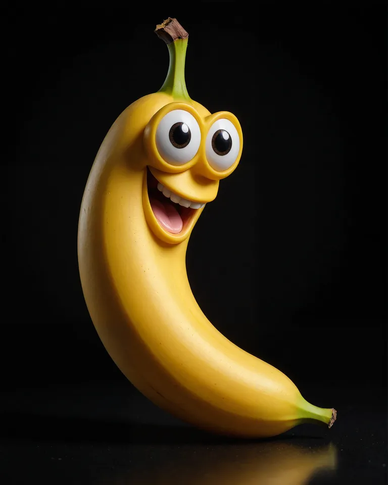 A banana with a happy face, epic composition, dramatic lighting, nvdia raytracing, pixar