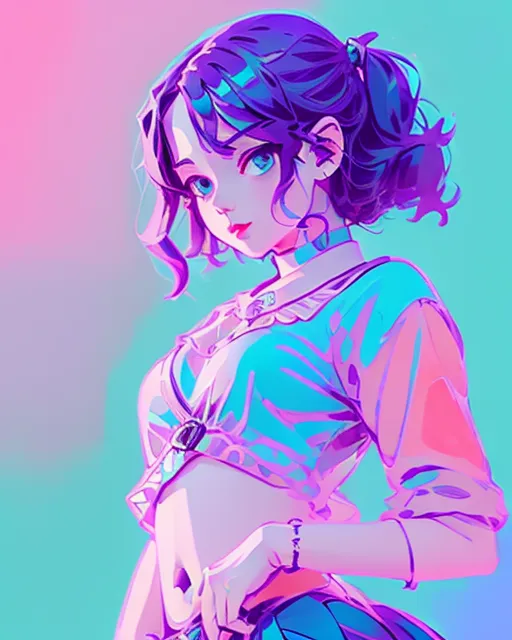 Cute girl, pink and blue color