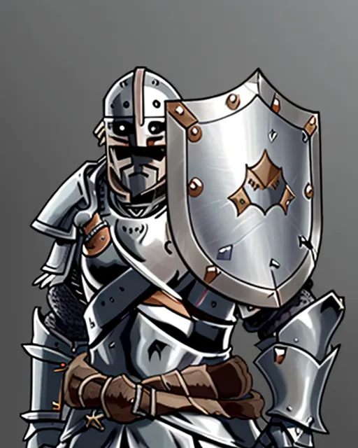 Fantasy knight fully armored holding a shield and a large sword 