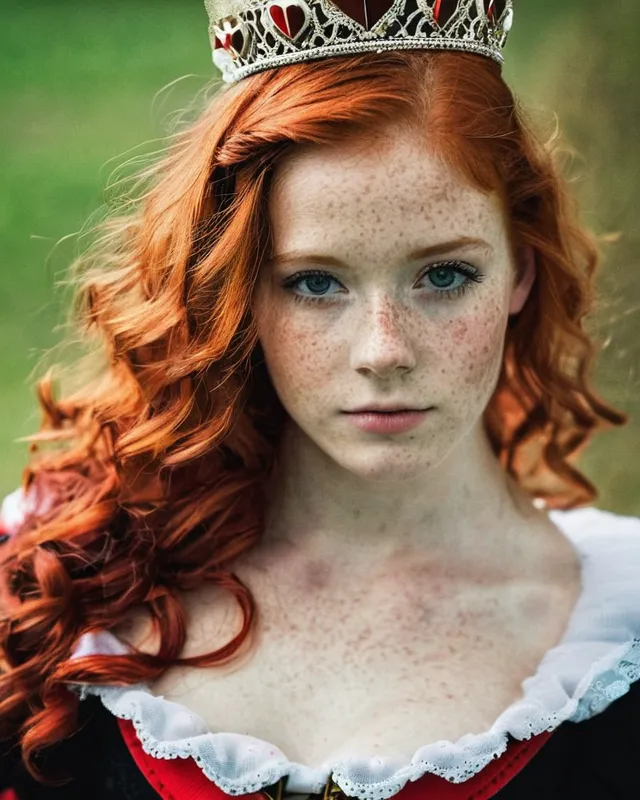 Young women, red hair, queen of hearts, freckles