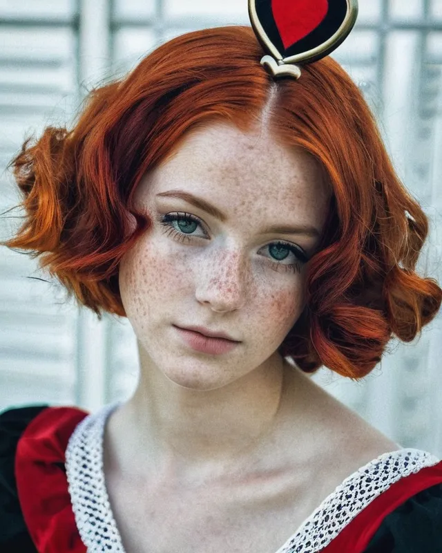 Young women, red hair, queen of hearts, freckles