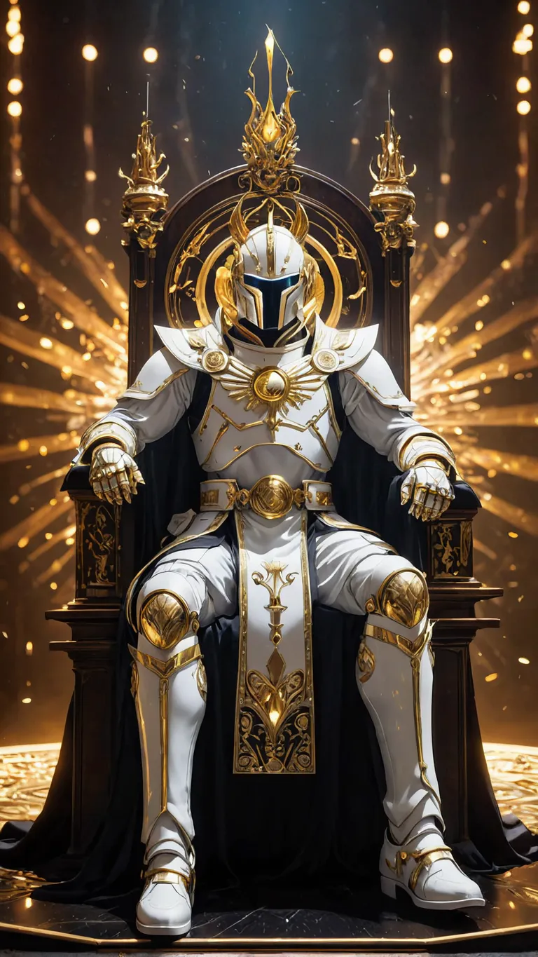 Mech Pope sitting on a golden steampunk throne, Bokeh pollen particles in the air background by Moebius, bloom lighting detail, intricate mystical aura Detailing By Amanda Sage, beautiful rendering by FromSoftware Artwork, Elden Ring aesthetic, Boss Stage Battle, Ray Tracing Beams, Extremely Smooth Blending