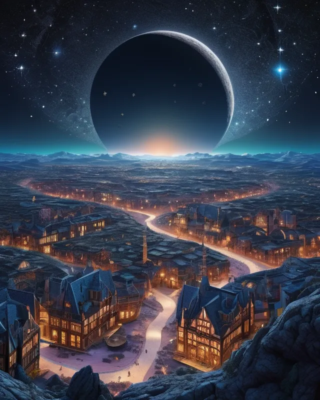 Cosmic landscape, gigant moon sky - Free AI Photo Generator - starryai