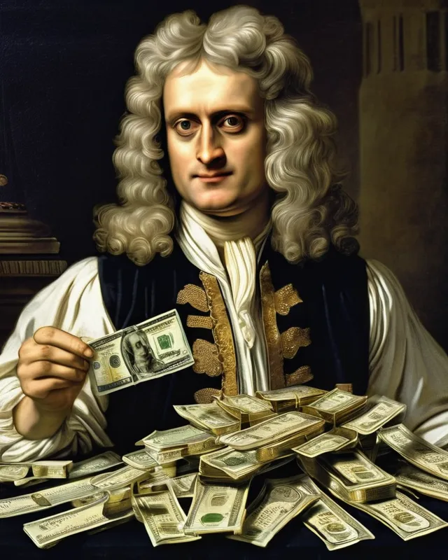 Make an image of Isaac Newton doing a money spread with gold grills