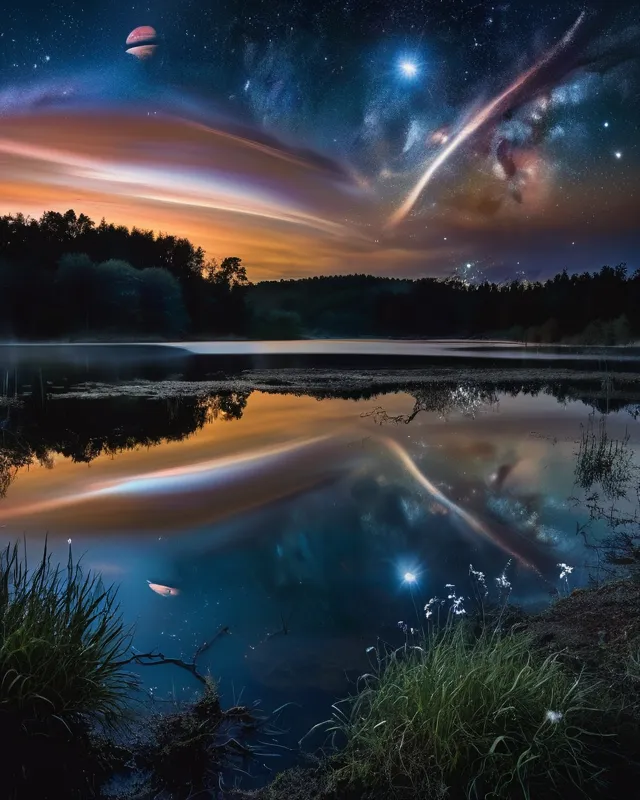 Cosmic landscape, planets, stars, - Free AI Photo Generator - starryai