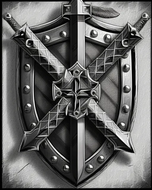 Cross swords behind a shield 