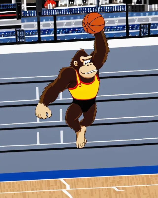 Donkey Kong doing a vertical jump test for basketball