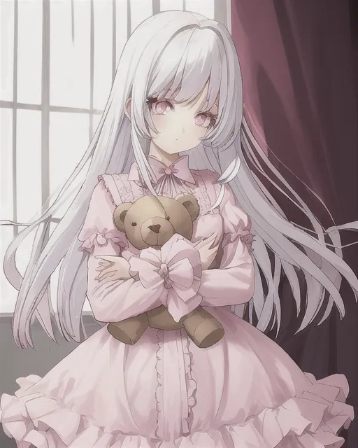 Anime girl in a pink victorian dress with long blond hair on Craiyon