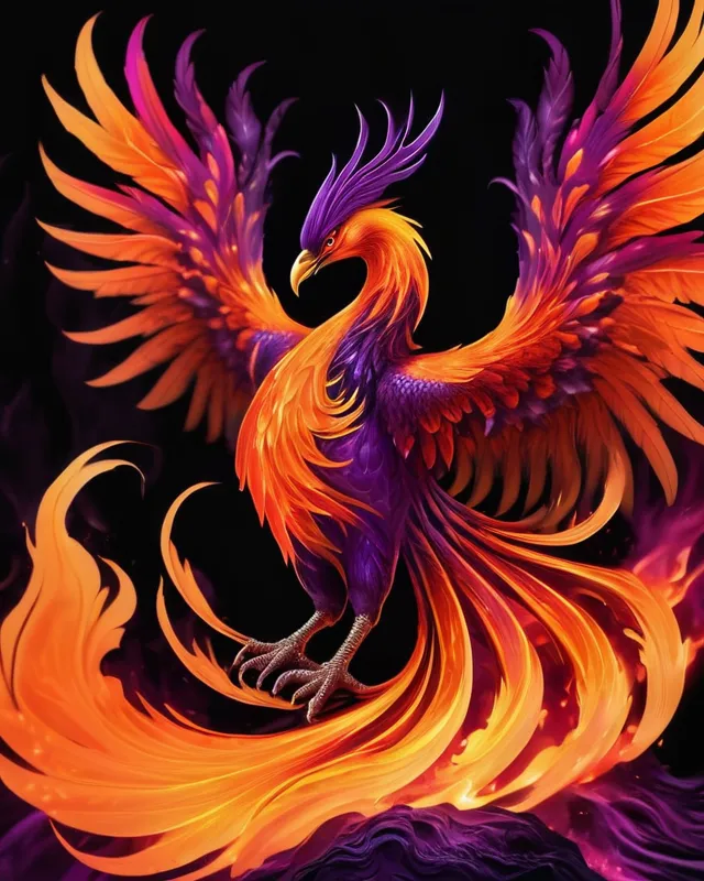 Purple Phoenix with molten lava flowing from feathers