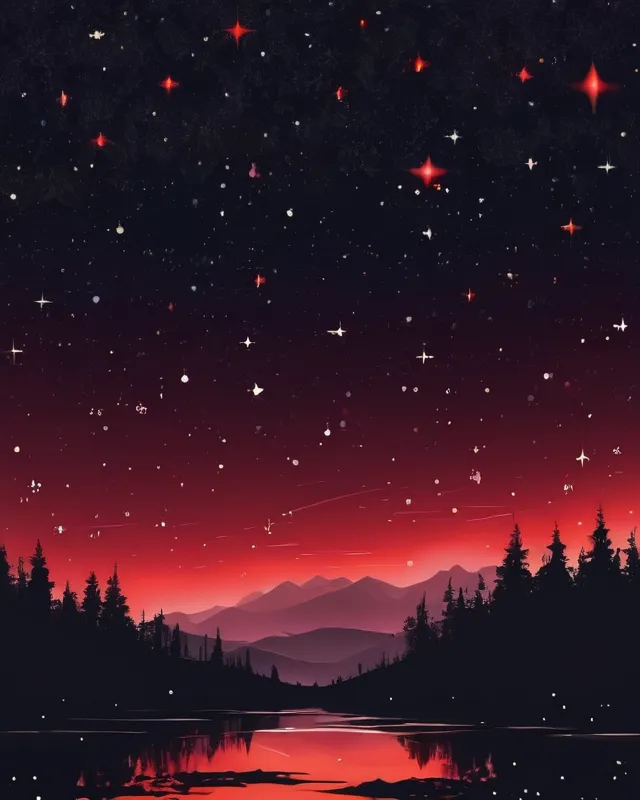 Red night sky with stars
