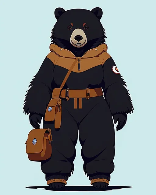 Anthropomorphic character, female Black bear, wearing Inuit clothing, pants, extreme detail, digital art, 4k, character illustration, full body image, , trending on artstation, deviantart, concept art, anthro art,