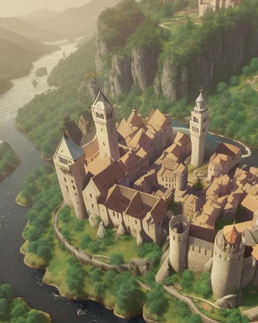 Aerial view a medieval city - Free AI Photo Generator - starryai