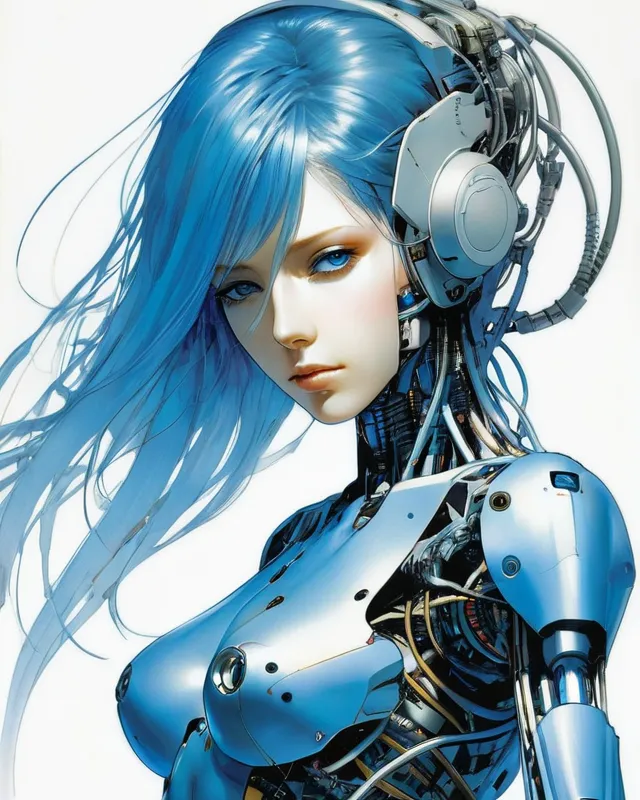 Blue Haired Robot - AI Photo Generator - starryai