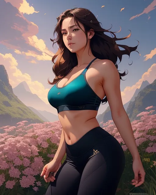 AI Art Generator: Perfect girlfriend with wide hips wearing yoga