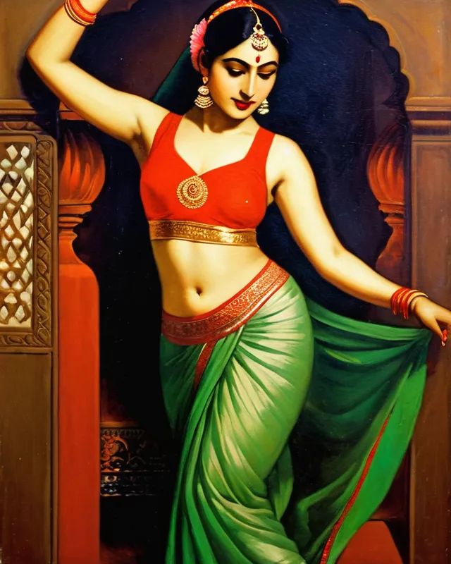 Painting by Raja Ravi Verma and Amrita Sher-Gil of Oriental dancer 
