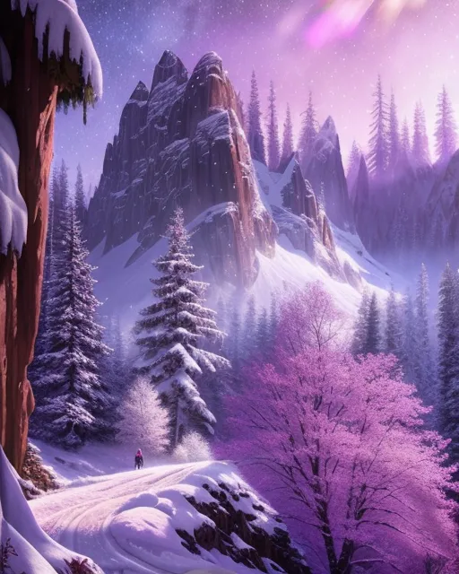 Purple Crystal Trees, Mountain on - Free AI Photo Generator - starryai