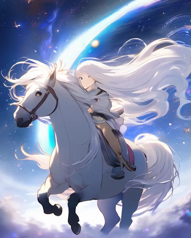 A horse long white hair a galaxy - Free AI Photo Generator - starryai