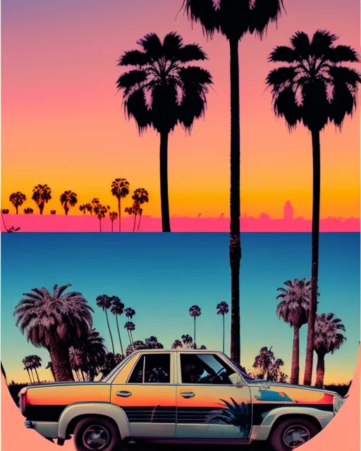 Palm trees, sunset, California 