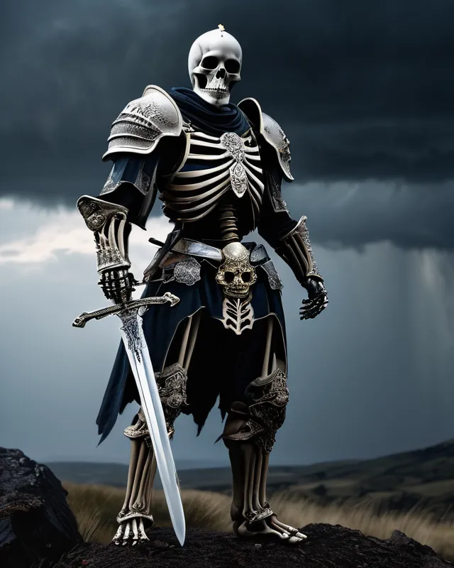 Skeleton Getting Skeleton Knight a sword getting - Free AI Photo Generator - starryai