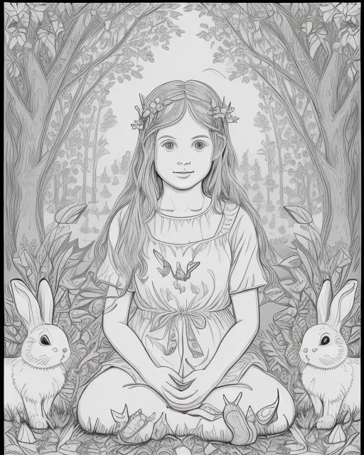 girl sitting a forest bunnies - Free AI Photo Generator - starryai