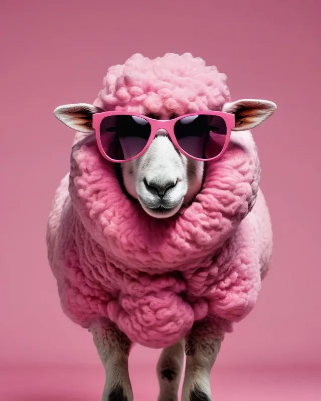 A pink sheep wearing sunglasses AI Photo Generator starryai