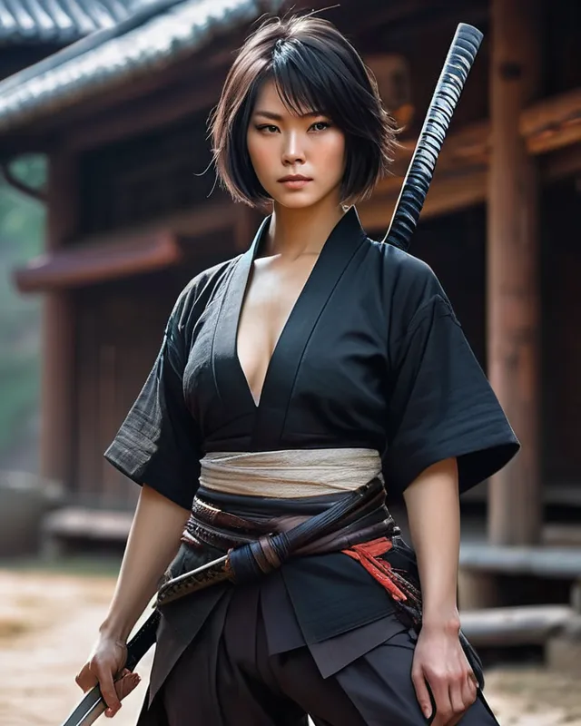beautiful samurai girl short bob - Free AI Photo Generator - starryai