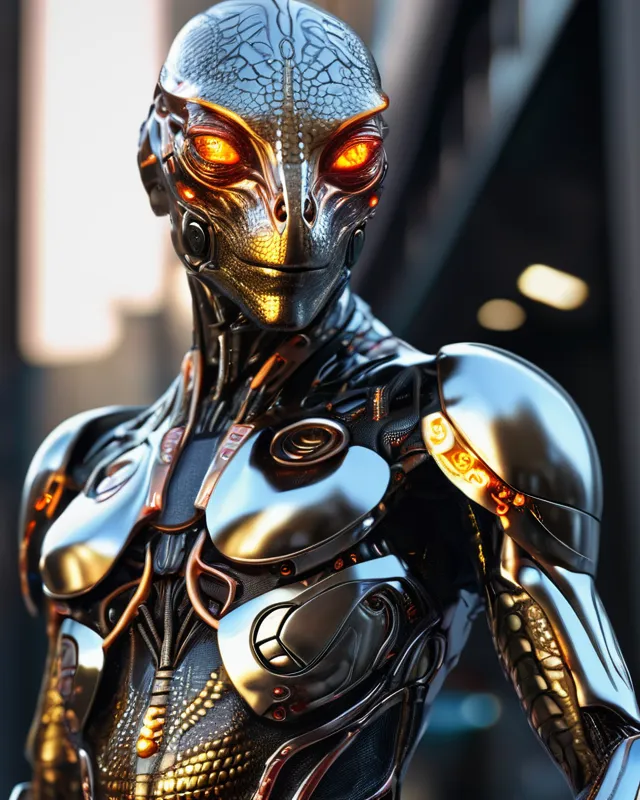 Cyborg lizard person, hyper 4d, - Free AI Photo Generator - starryai