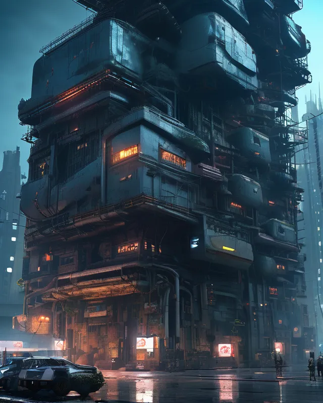 Futuristic underground Cityscape; Dystopian, Gloomy, Damp, Harsh Lighting, Extraterrestrial, Extremely Detailed, Vibrant, Digital Painting, Hyperrealism, Surrealism, Octane Render, Trending On Artstation, Polished